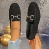 Fashion 2024 Brand Slip on Women's Flats Autumn Square Toe Solid Flock Metal Decoration Low-heeled Casual Shoes