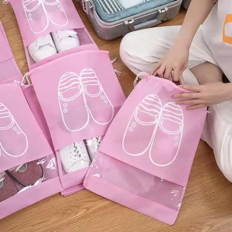 5pcs Shoes Storage Bag Portable Organizer Travel Shoes Bag Transparent Drawstring Shoe Clothes Dustproof Bags Waterproof Pocket