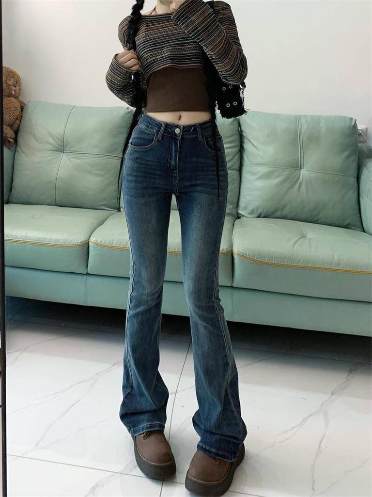 Women's Plus Size High Waist Micro Flare Jeans - Slimming 2025 Autumn Straight Leg Floor-Length Pants.
