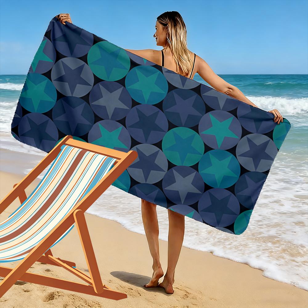 Star Pattern Blue and Green Design Beach towel quick-drying for travel outdoor sports jogging beach and swimming