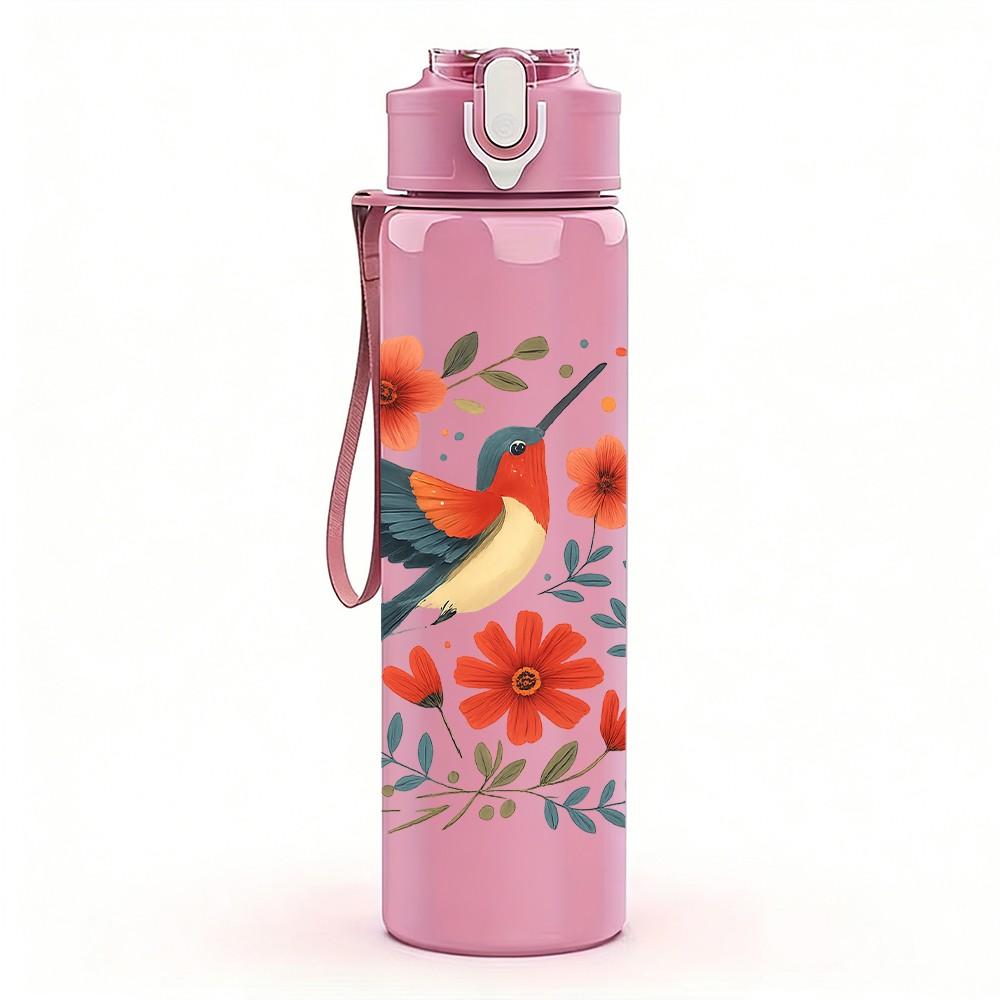 1PC Floral Swallow Bird Art 750ml Color Plastic Sports Water Bottle Leakproof Flip Straw Lid Suitable for Sports Office Home Use
