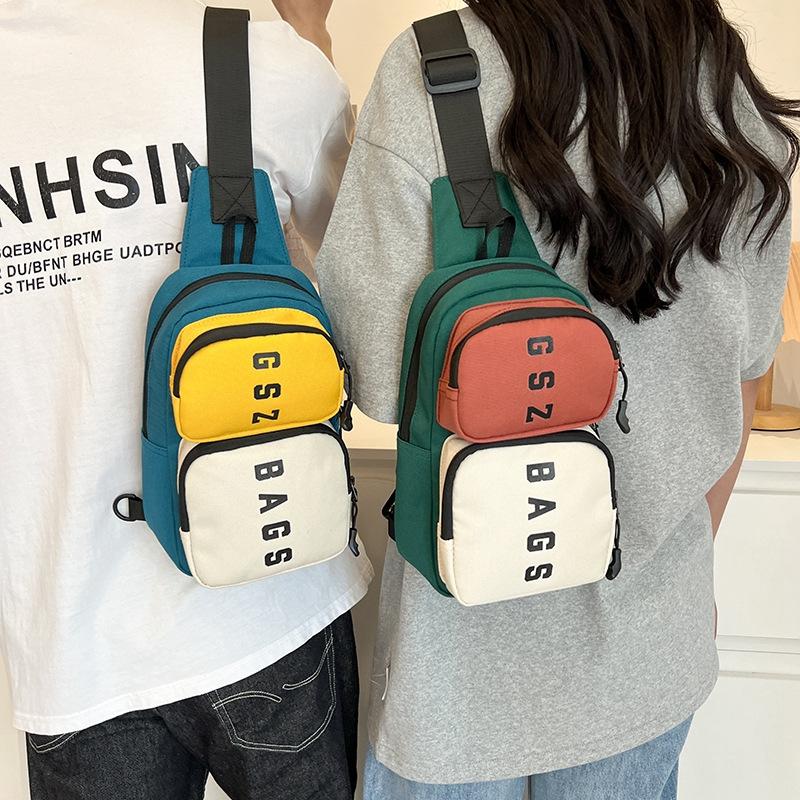 Spring Trendy New Ins Contrasting Color Breast Bag Women's Bag Fashion Sports Messenger Bag Personalized Tooling Mobile Phone Fanny Pack