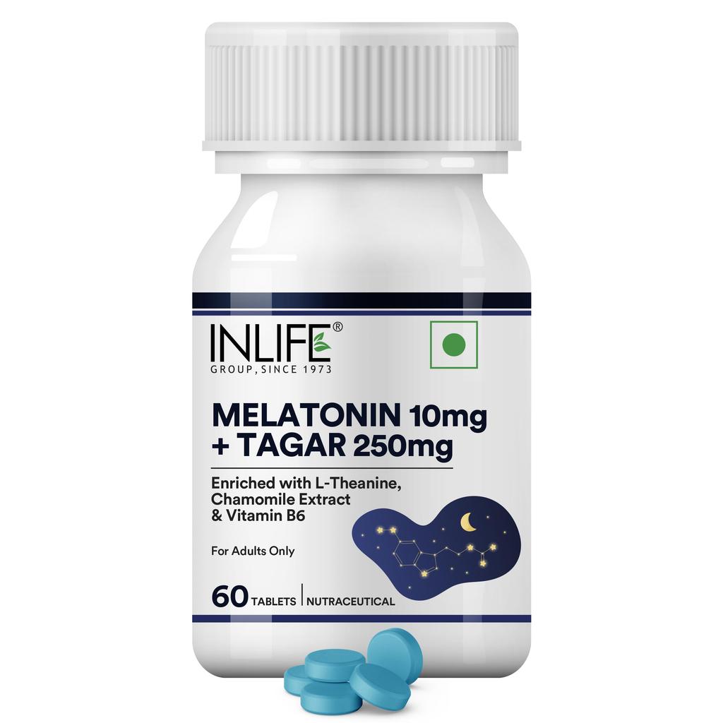 INLIFE Melatonin 10mg Sleep Supplement with Tagar 250mg, 60 Tablets