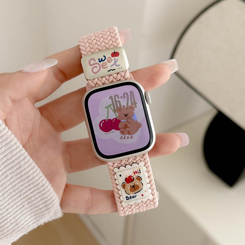 Applicable to iwatch10th generation cute bear nylon woven magnetic strap applewatch new s9/876SE