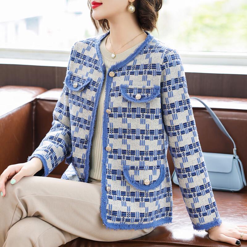 

Qianlian Women s Spring Little Fragrant Style Plaid Cardigan L