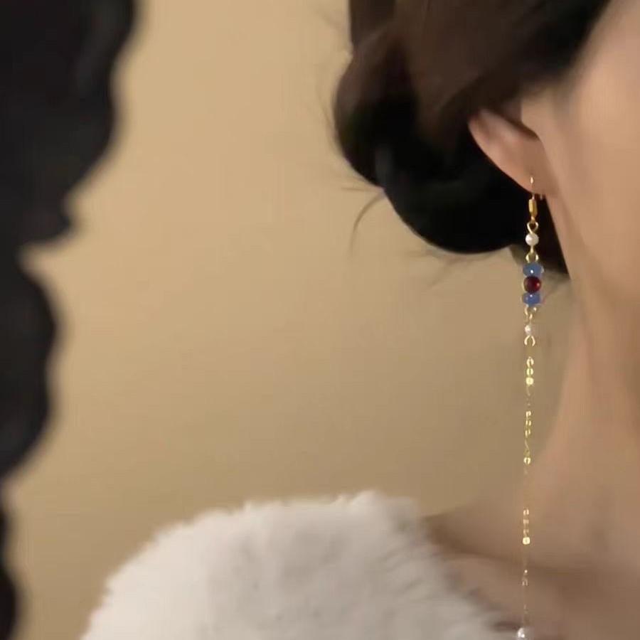New Chinese Style National Style Auspicious Cloud Long Fringed Earrings Fashion High Sense Light Luxury Temperament Elegant Earrings Antique Earrings