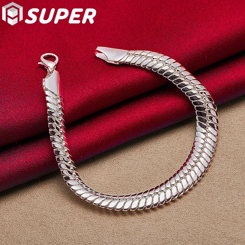 

Серебряное серебро 925 пробы 10 мм боковая змеиная цепочка браслет ювелирные изделия