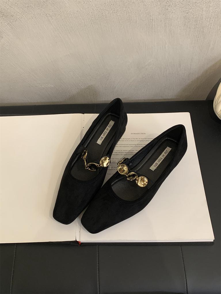 Celebrity Temperament Doudou Shoes Women'S One-Word Gold Buckle Small Leather Shoes Spring And Summer Dress Wear Mary Jane Single Shoes