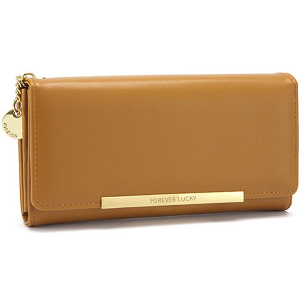 

Fashion PU Leather Zipper Clutch Bag Large Capacity Portable Simple Coin Purse Solid Color Female Long Purse Female коричневий