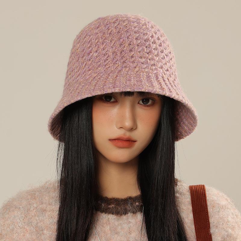 New Knitted Bucket Hat Women's Autumn and Winter Fashion Versatile Face Small Wool Hat Internet Celebrity Visor Basin Hat