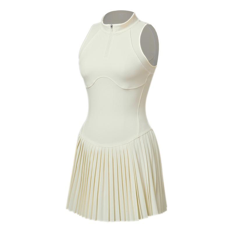 Womens Athletic Tennis Dress With Half-Zip Sleeveless Design Quick-Dry Stretch Skirt Running Yoga Fitness Outdoor Workout