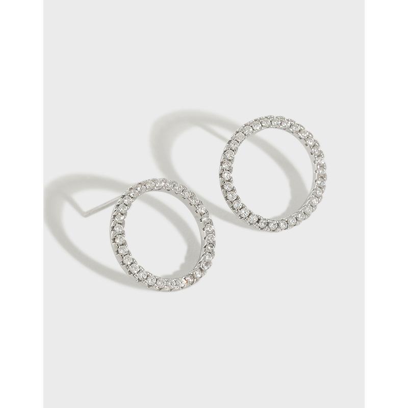 Korean version S925 silver needles full of diamonds, empty geometric circles, round rings, Korean stud earrings.