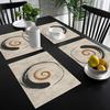 4pcs Runner da Tavola Bohemien – Design Astratto a Spirale d'Inchiostro, Stile Lino Beige, Decorazione Minimalista per Sala da Pranzo, Picnic e Uso Domestico