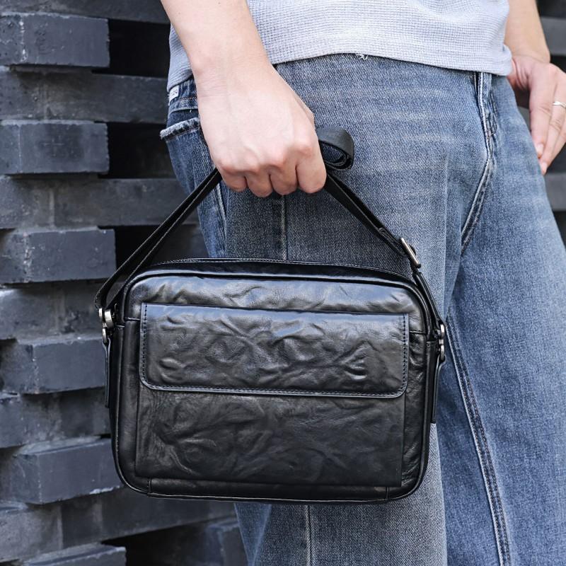 Crossbody Bag Men's Leather Casual Small Shoulder Korean Version Trendy High-end Feeling Top Layer Cowhide