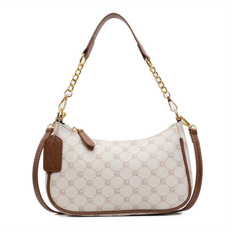KaiTingu Dames Vintage Kunstleren Onderarmtas, Retro Geprinte Ketting Schouder Crossbody Portemonnee, Chique Kleurblok Dagelijkse Handtas voor Uitjes bruin