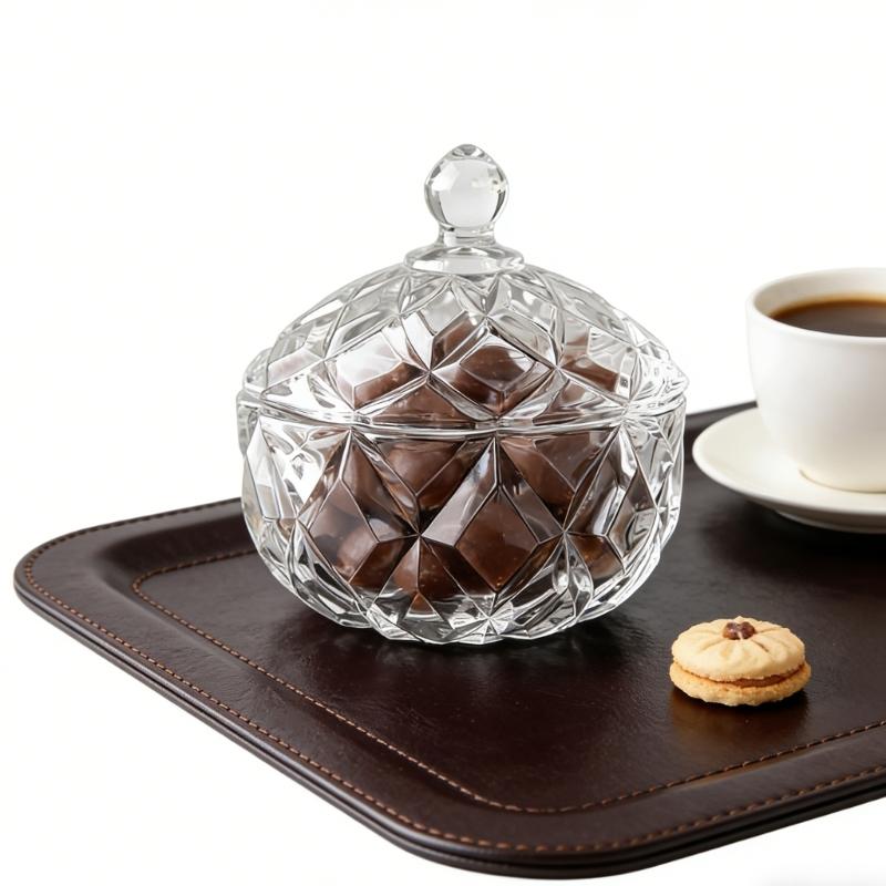 Stylish Clear Glass Crystal Candy Canister With Lid Covered Snacks Dish Jar Trinket Jewelry Box Organizing Small Items