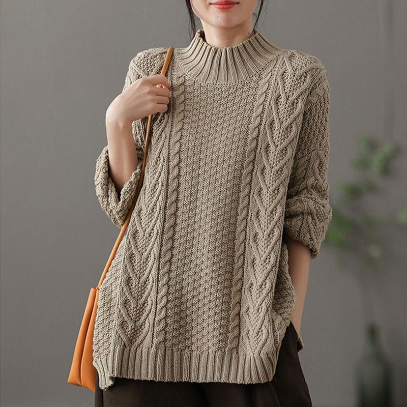 Plus Size Women's Autumn Winter Knitted Sweater Loose Half Turtleneck Loose Bottoming Shirt Pullovers