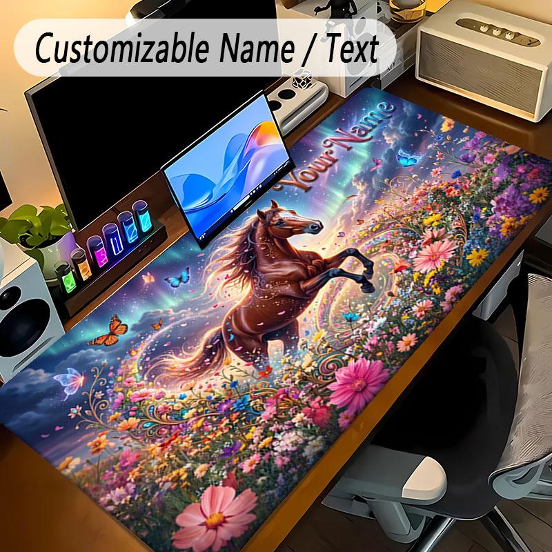 Horse Theme Personalized Mouse Pad Custom Name Text Non Slip Desk Pad For Laptop Office Desktop