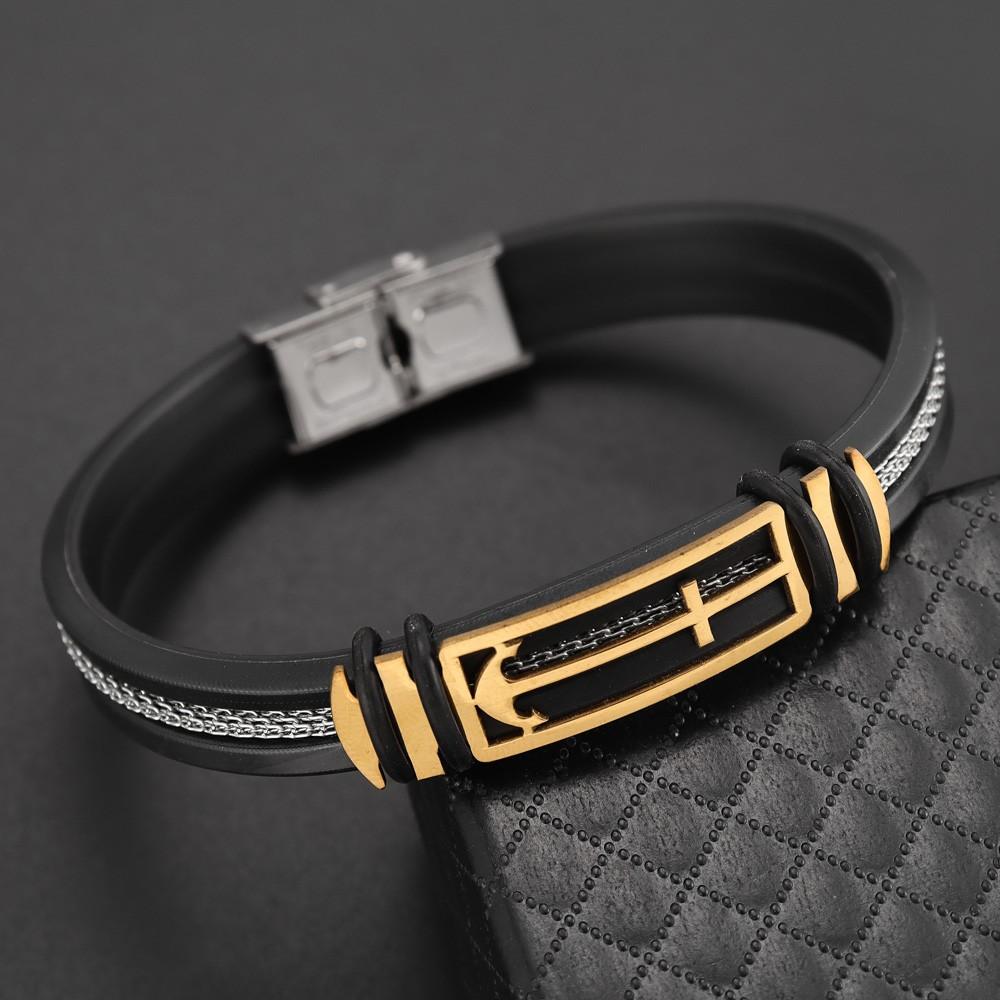 Fashion Cross Arrow Pattern Silicone Bracelet Couple Punk Stainless Steel Woven Bracelet Hip Hop Holiday Gift Party Accessories