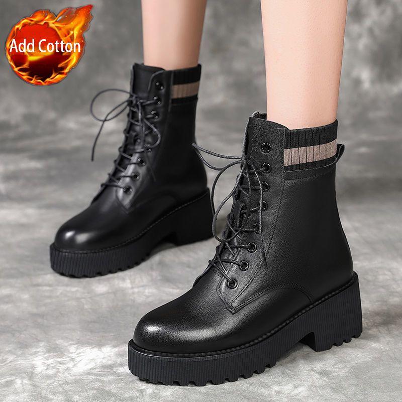 Fashion Female Short Shoes Splicing Knit Lace-up Height Increasing Women's Ankle Boots Large Size Warm Pu New In Y2k Boot Rock Booties