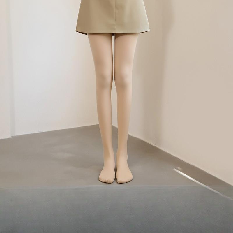 Women's Flesh Colored & Black Bare Leg Effect Pantyhose Autumn Winter Fleece Lined Thickened Warm Outer Wear Leggings