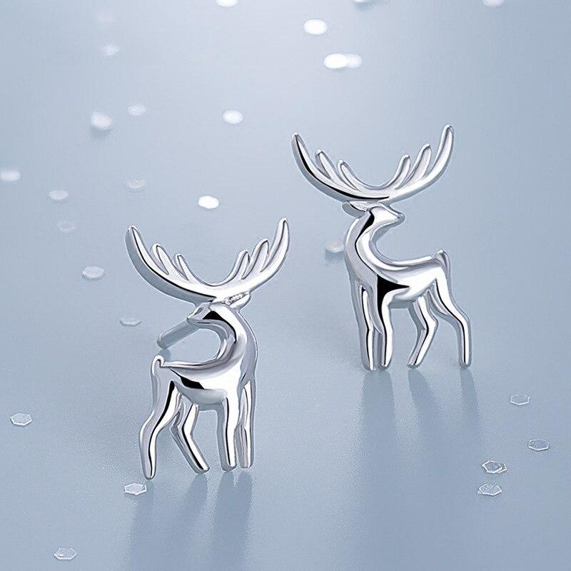 Stylish Jewelry Sterling Color Animals Deer Stud Earrings Modish Women Christmas Giveaway Present Pendientes Aretes De MujerFashion Stud