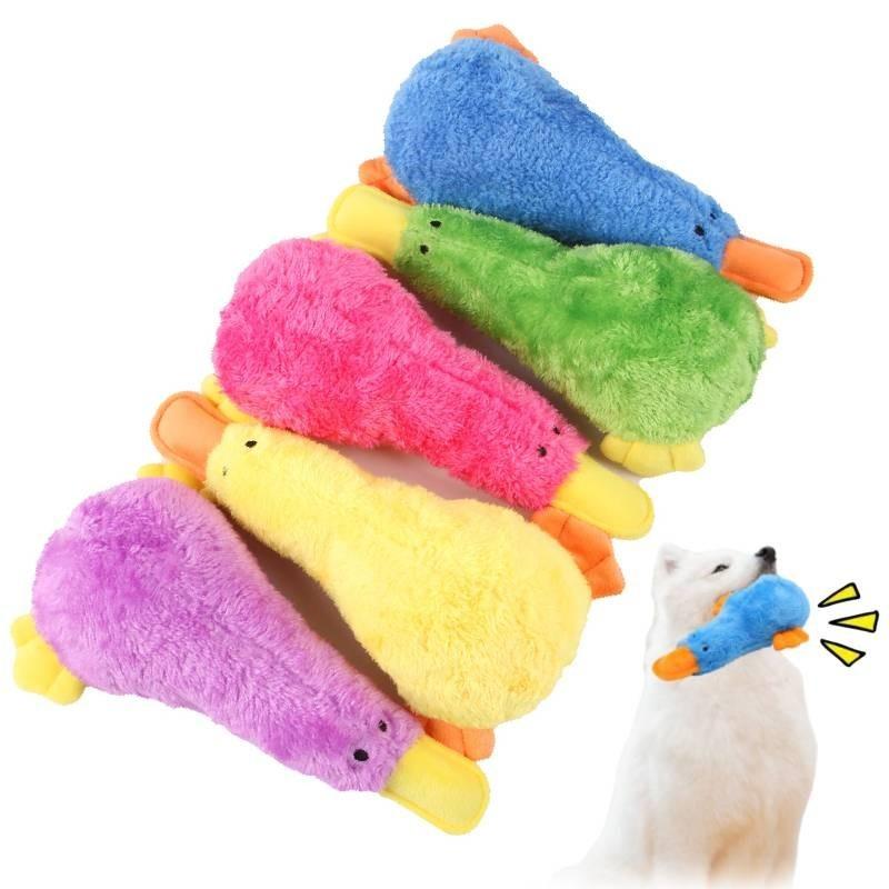 Colorful Squeaky Duck Toy For Dogs Durable Plush Chew Resistant Pet Training Toy