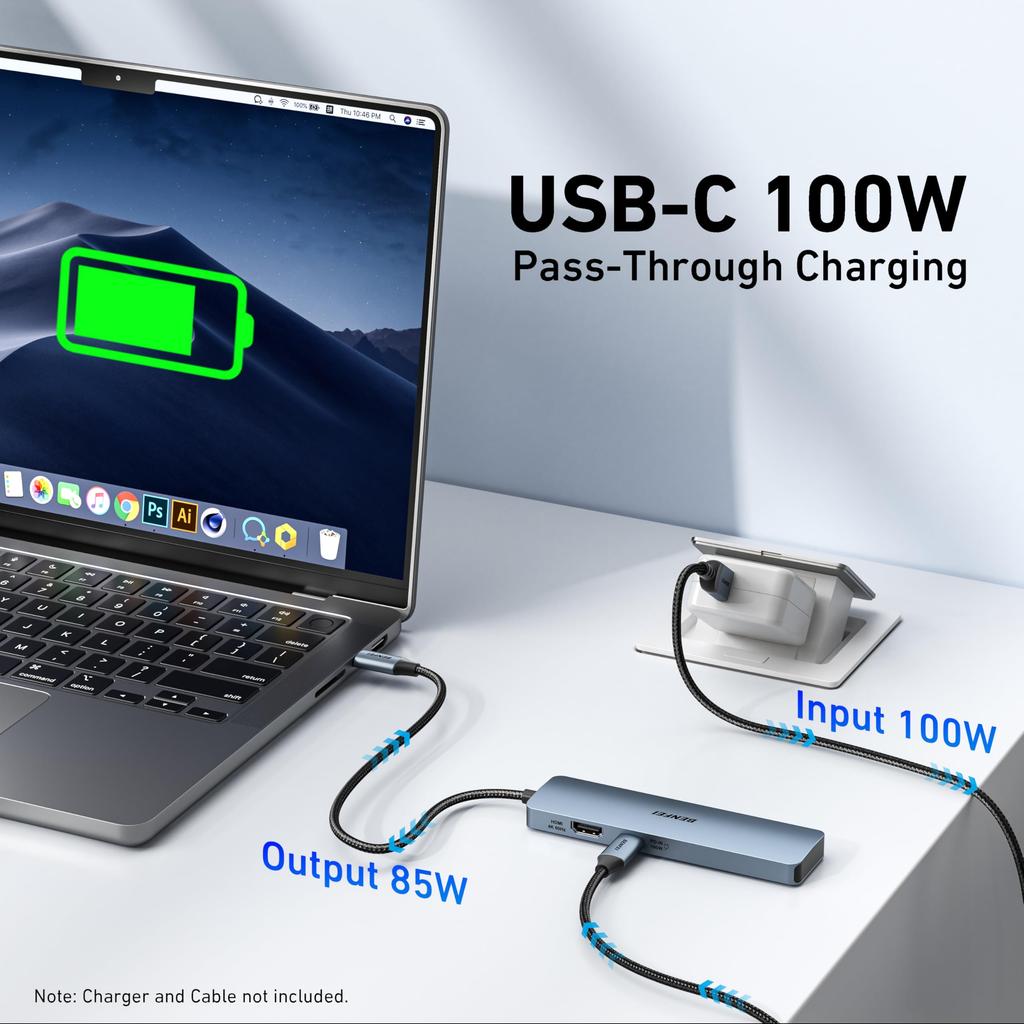 BENFEI USB C Hub HDMI Supported 100W High Speed Charging 10Gbps High Speed Transfer 2 X 2 X 2 Silicone Cable Aluminum Case Included Compatible with a