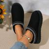 Botas de Neve Quentes de Camurça Femininas Outono Inverno Mulher Slip on Plataforma Barcos Bico Fechado Cabelo Meio Chinelo Feminino Sapatos de Algodão