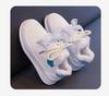 Versatile Children's Winter Plus Velvet Cat-Design Casual Warm Sneakers - White, Women's Sports Flat Shoes