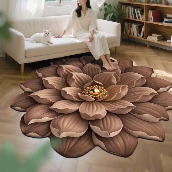 Yousheng Floor Mat Large Size Non-Slip Floral Plush Rug with 3D Visual Effect Easy Maintenance Floor Rug Living Room Bathroom Kitchen Decor