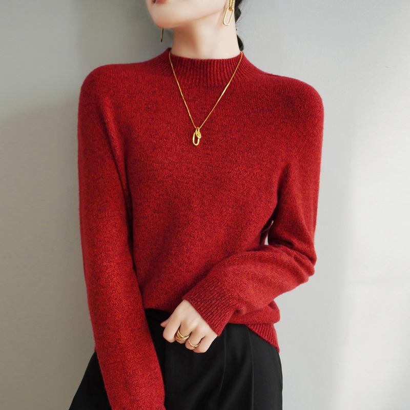 The New Long-sleeved Sweater Top with A Semi-high Neck and A Base Layer Makes You Look Slimmer and More Fashionable In Spring and Autumn