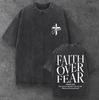 Unisex tričko s nápisem Faith Over Fear, oversized, černé, křesťanské streetwear, S-2XL