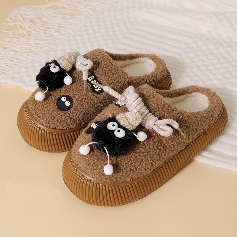 New big-eyed cotton slippers women's autumn and winter indoor home non-slip warm cartoon plush women's cotton mop