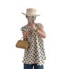 Neuer Stil Sommer Polka Dot Flatterärmel Hemd Damen Locker Mittellang Rundhals Design Sensation Kleines Publikum Schlitz Top