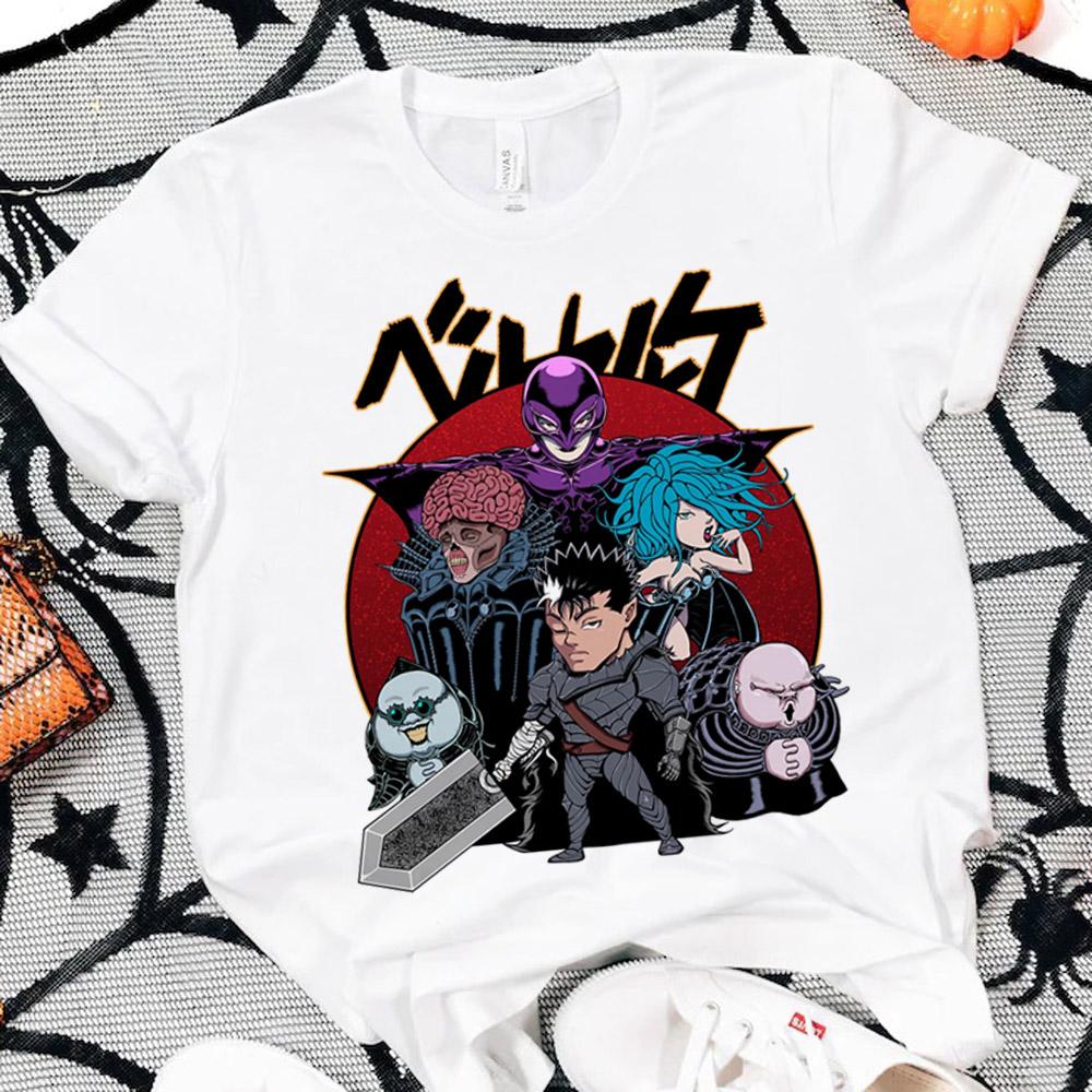 Japan Anime Berserk TShirt Guts Print Graphic Tee Unisexs 90s Summer Short Sleeve Unisexga Dark Fantasy Black SwordsUnisex Style