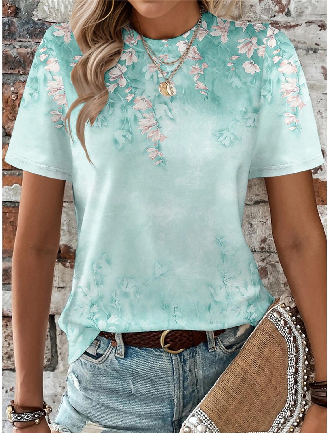 

Летняя футболка с цветочным узором и 3D-принтом, женская уличная мода, повседневная футболка 2000 года с коротким рукавом и круглым воротником, верхняя одежда M