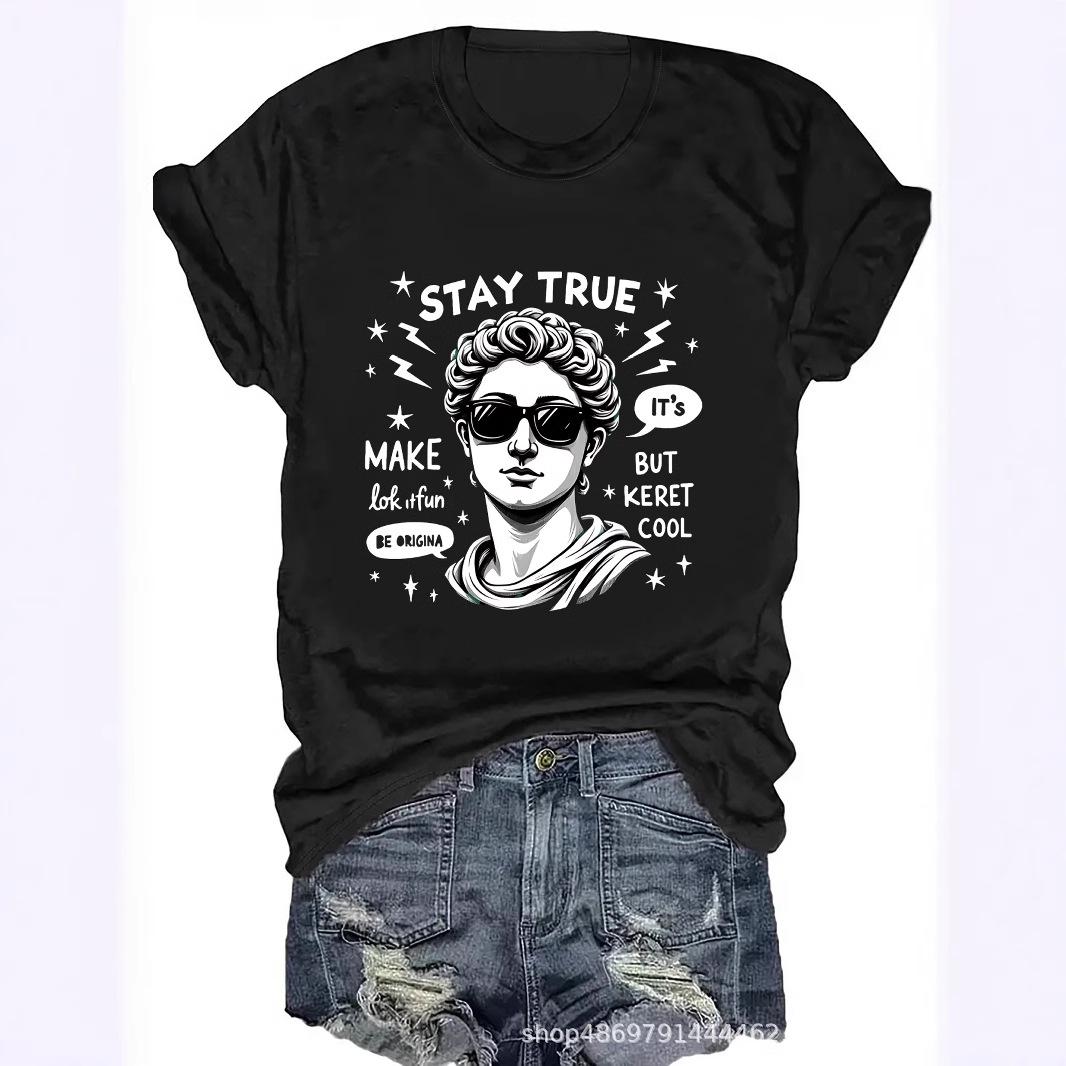 

Cross-Border Women s Fashion Round Neck T-Shirt XXL белый