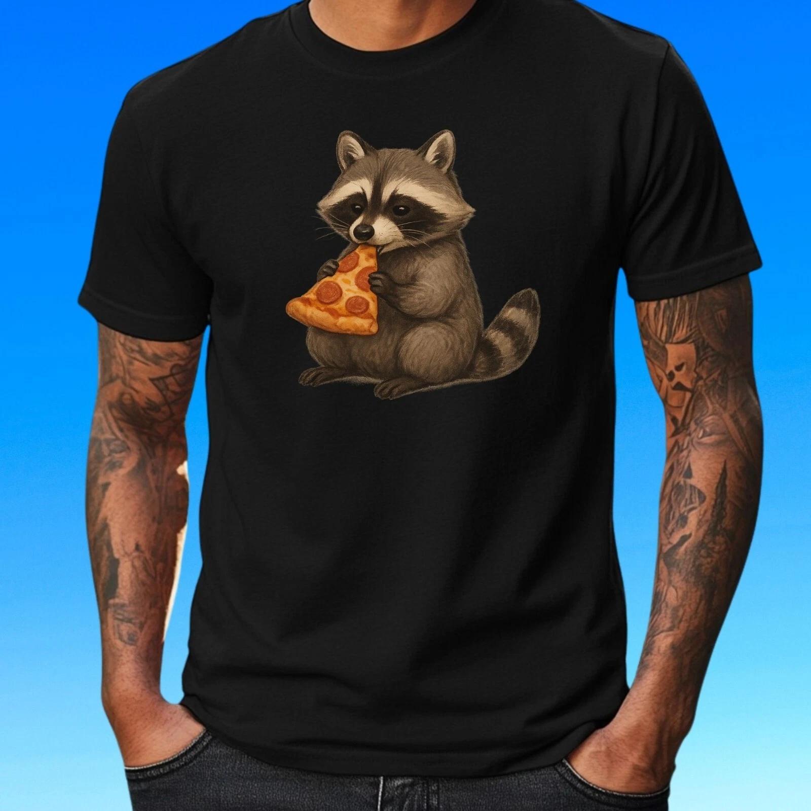 T-Shirt Waschbär isst Pizza – Lustiges Tier-Motiv für Pizza-Fans, Geschenkidee XS