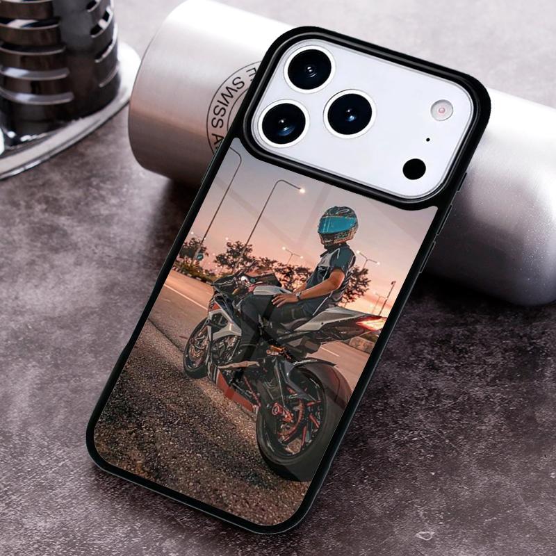 Motorcycle Man Phone Case for iPhone 17 16 15 Pro Max Air 14 13 12 11 Plus Shockproof Capa Cover