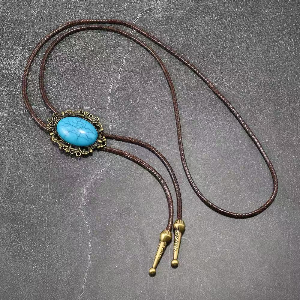 Retro Men's Bolo Tie with Resin Jade and Alloy Choker Cord