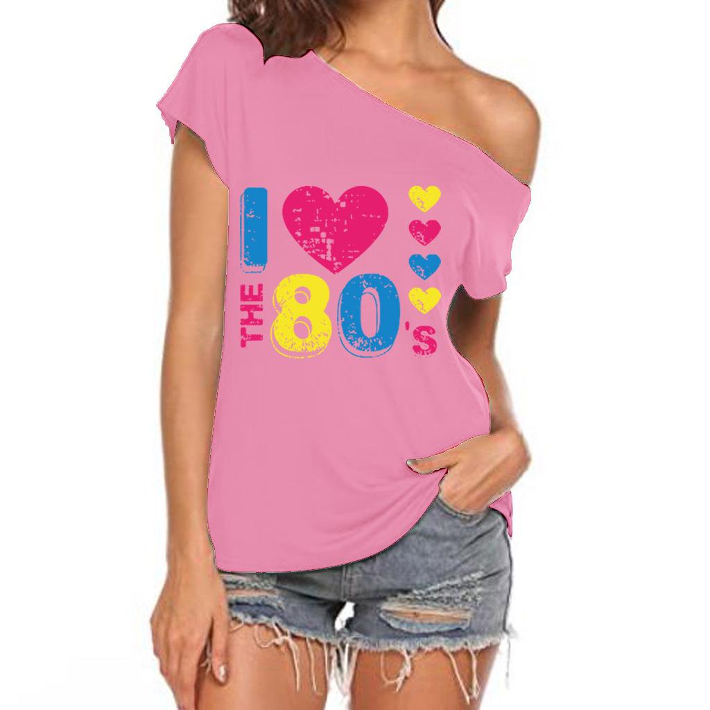 Women's 80's Off-Shoulder Asymmetrical Short-Sleeve T-Shirt