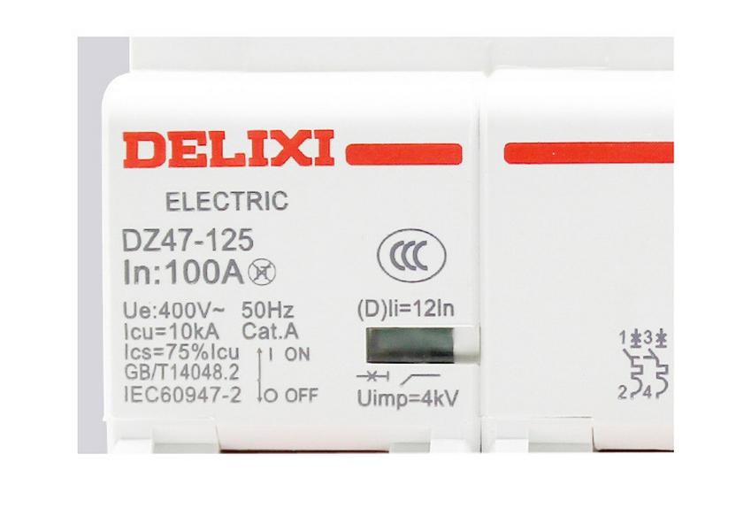 Delixi DZ47-125 3P Circuit Breaker, 380V High Power Three-Phase Air Switch Type D