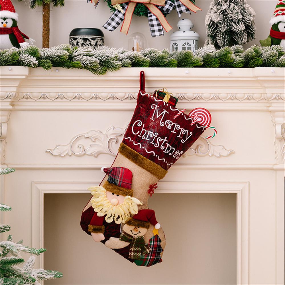 Christmas Stocking 3D Embroidered Design Large Gift Bag Xmas Sock for Children Holiday Decoration