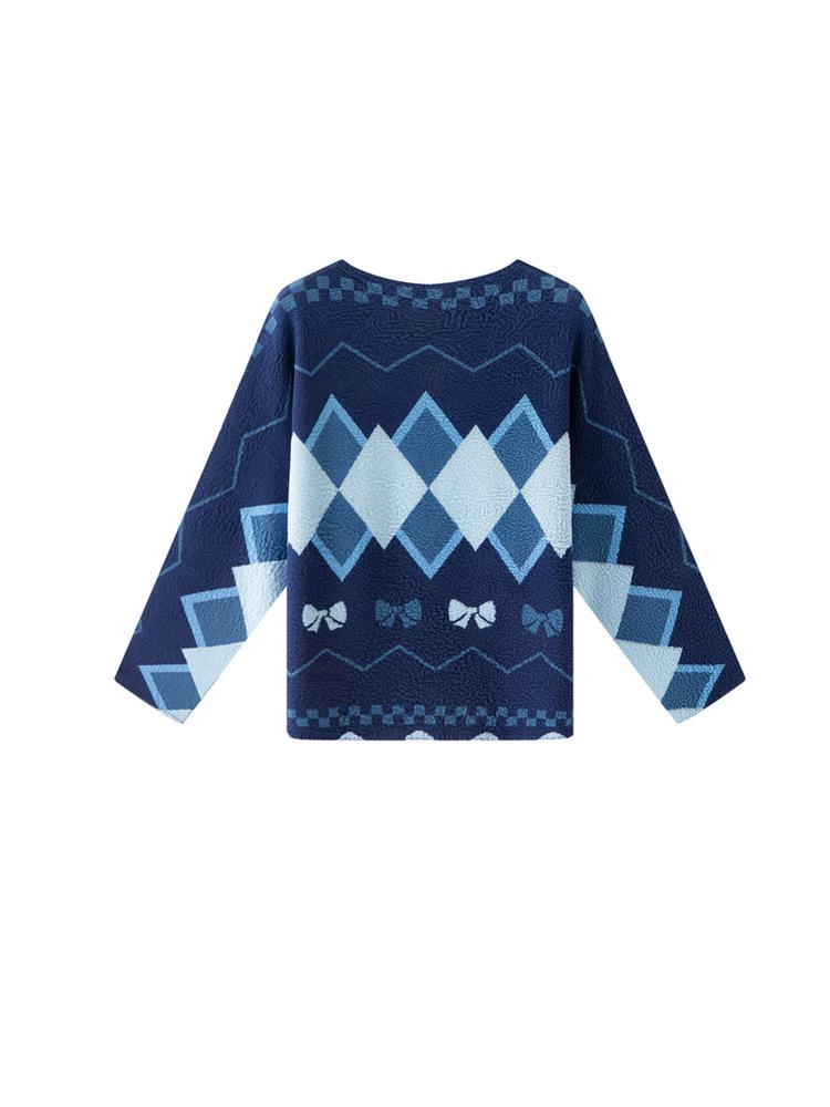 

Miyake Women s Spring Print Pleated Long Sleeve Top - Versatile Round Neck Tee One Size синій