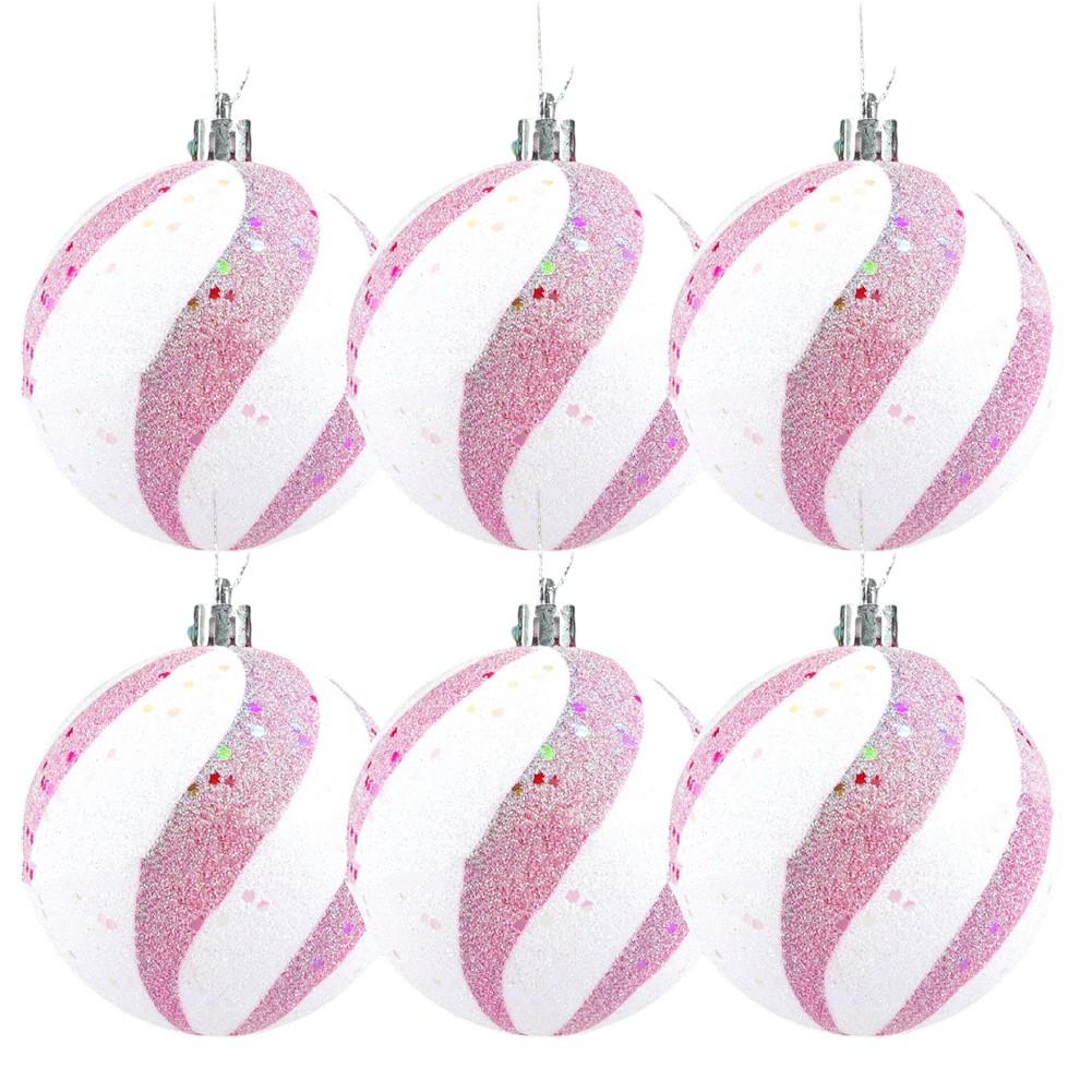 

Захватывающий цвет Набор из шести расписанных розовых рождественских украшений по восемь сантиметров D