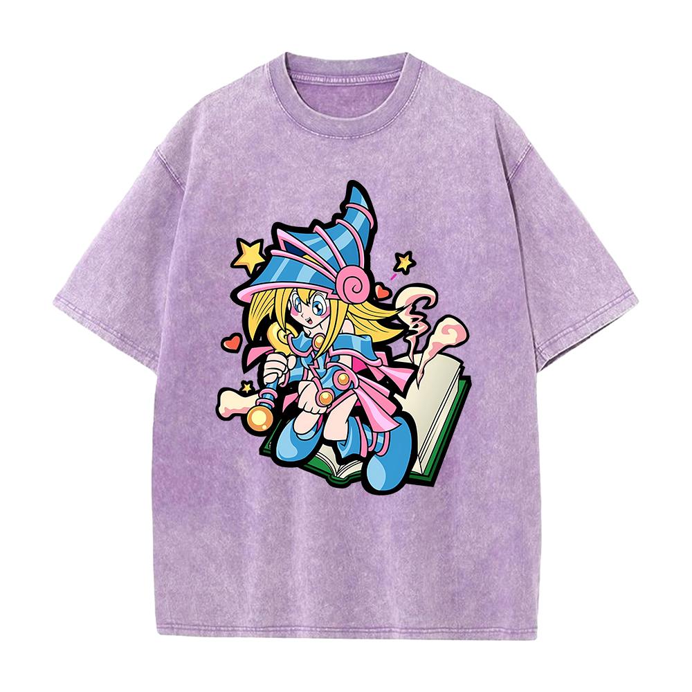 Cute Anime Dark Magician Girl T-shirt Y2k Washed Oversized T Shirt Men's Clothing Summer Short Sleeve Tops