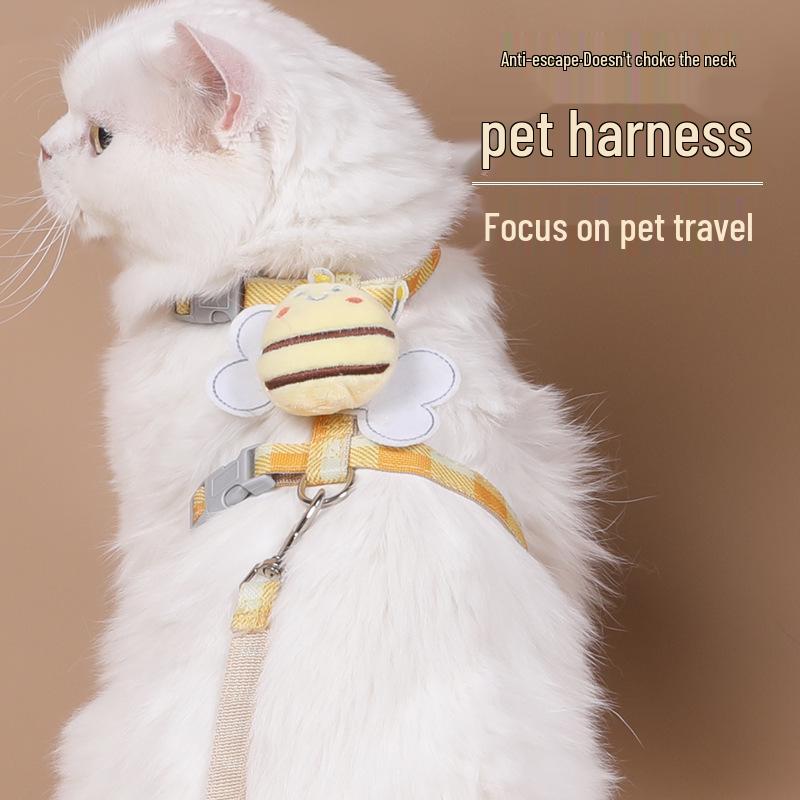 Breathable Cartoon Little Bee Cat & Dog Harness with Leash