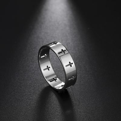 Rinhoo Edelstahl Paar Ringe Frauen Männer Hohl Kreuz Persönlichkeit Punk Finger Ring, Verlobung, Hochzeit Schmuck Geschenk