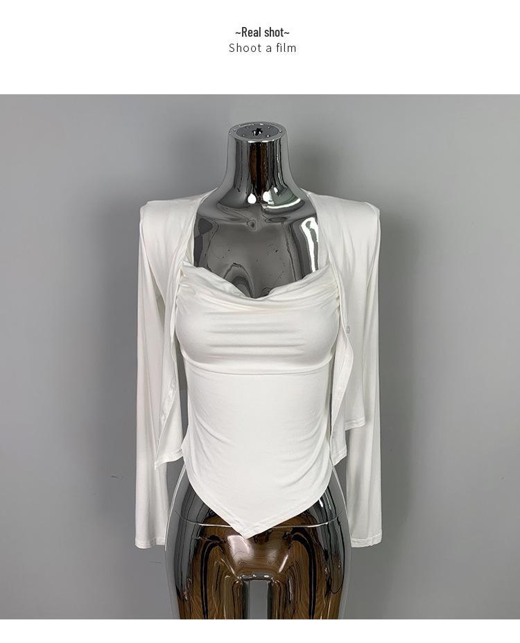 Korejský zeštíhlující bodycon set: Nařasené tílko a krátký kardigan pro ženy